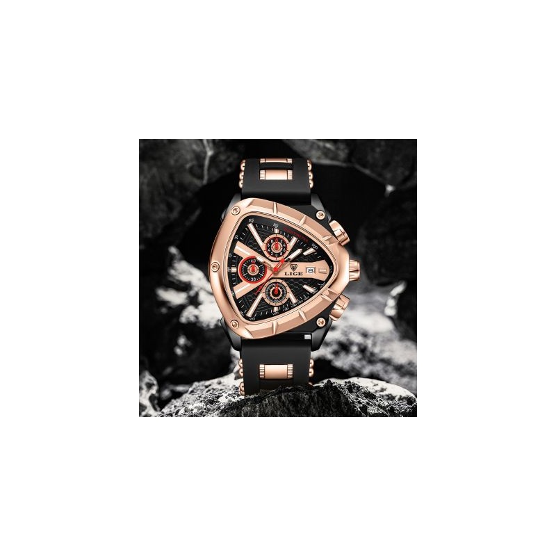 Helloice Reloj para hombre con calendario y esfera triangular con correa de silicona
