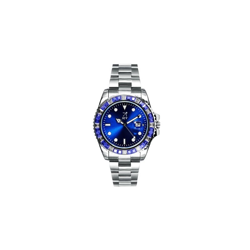 Helloice 40mm Reloj con Esfera Azul y Diamantes en Dos Tonos de Oro Blanco