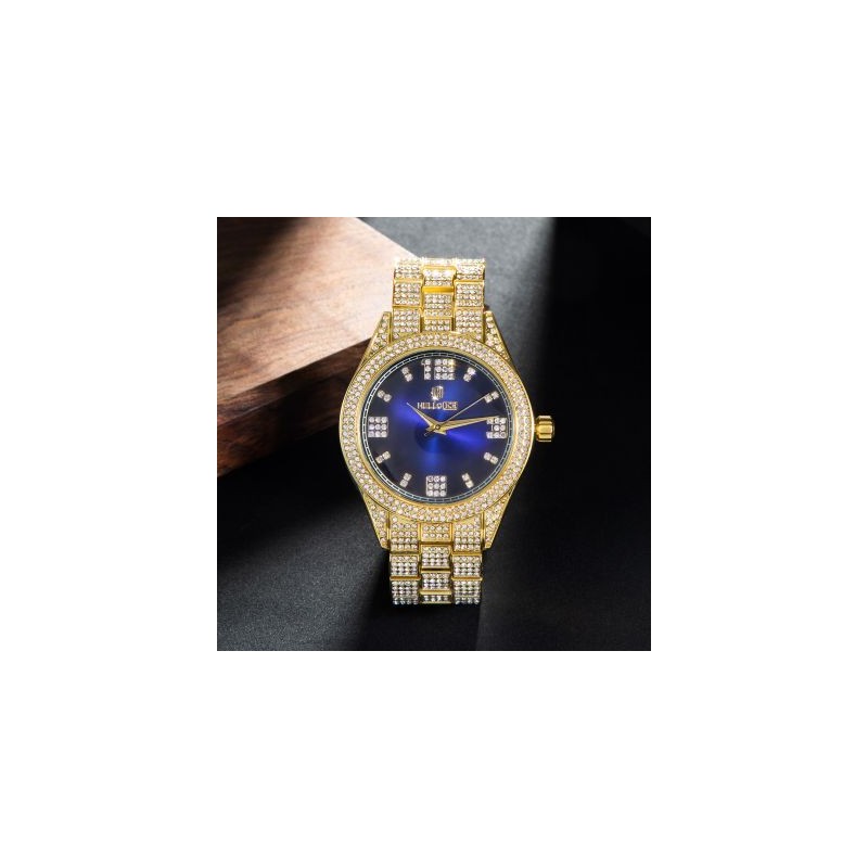 Helloice Reloj con esfera de números romanos y zafiro helado