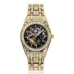 Helloice Reloj Mecánico Iced para Hombre con Piedras Baguette en Oro