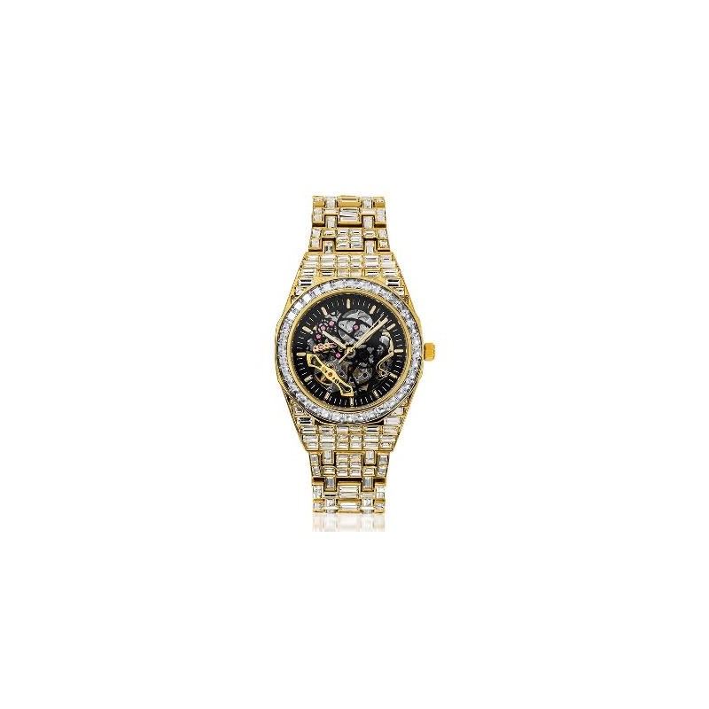 Helloice Reloj Mecánico Iced para Hombre con Piedras Baguette en Oro