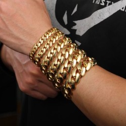 Helloice Pulsera Cubana de 10/12/14/16/18/20/22mm en Oro