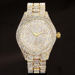 Helloice Reloj para hombre con bisel redondo completamente helado en oro