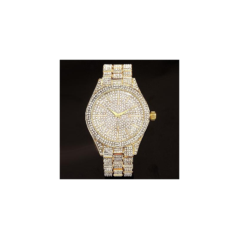 Helloice Reloj para hombre con bisel redondo completamente helado en oro