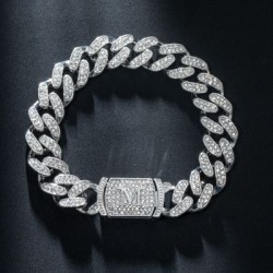 Helloice 12mm 8" Pulsera Cubana con Letra Inicial Chapada en Oro Blanco