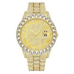 Helloice Reloj para hombre con números romanos helados en oro