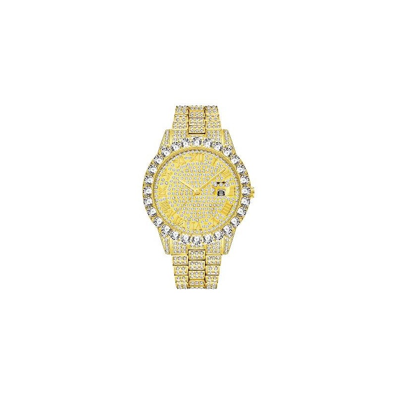 Helloice Reloj para hombre con números romanos helados en oro
