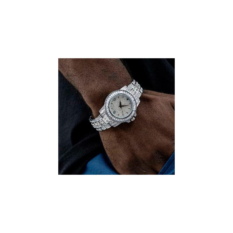 Helloice Reloj Iced con acabado en oro blanco de 18 quilates