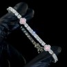 Helloice Pulsera de tenis con trébol de cuatro hojas rosa hielo en oro blanco