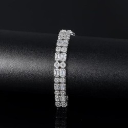 Helloice Pulsera de Tenis de Doble Hilera de Diamantes con Baguettes