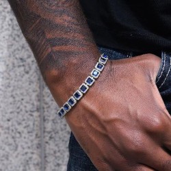 Helloice Pulsera de Tenis con Zafiros Agrupados de 10mm en Oro Blanco