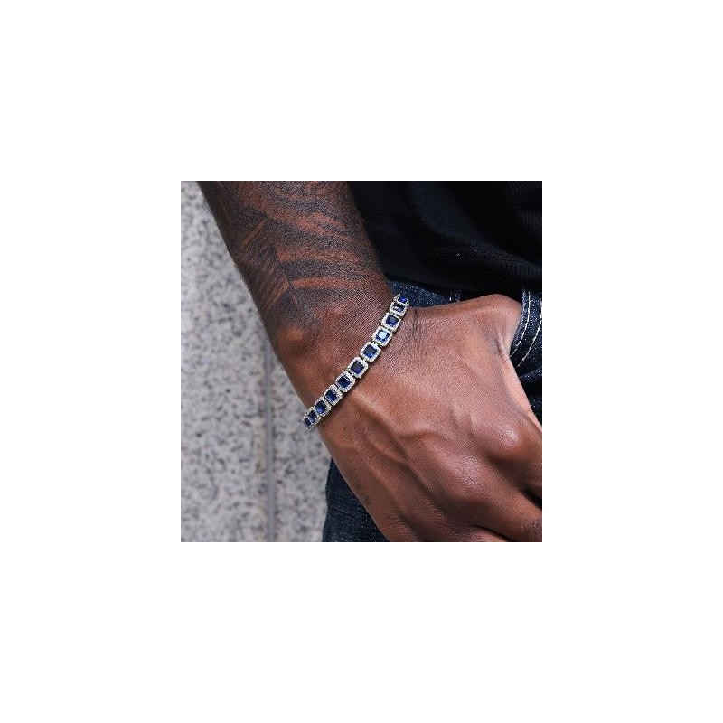 Helloice Pulsera de Tenis con Zafiros Agrupados de 10mm en Oro Blanco