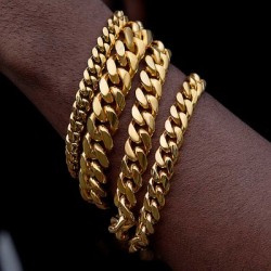 Helloice 8mm/10mm/12mm/14mm 8" Pulsera Cubana de Acero Inoxidable de Oro