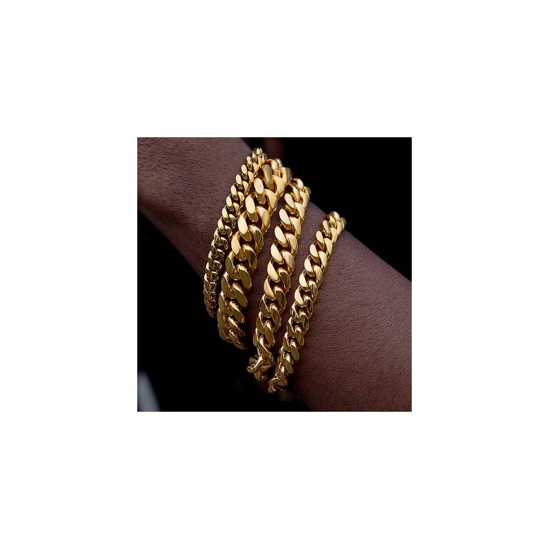 Helloice 8mm/10mm/12mm/14mm 8" Pulsera Cubana de Acero Inoxidable de Oro