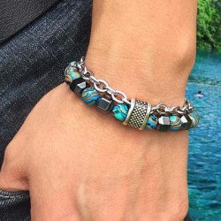 Helloice Pulsera de Cadena de Cuentas de Malaquita y Hematites