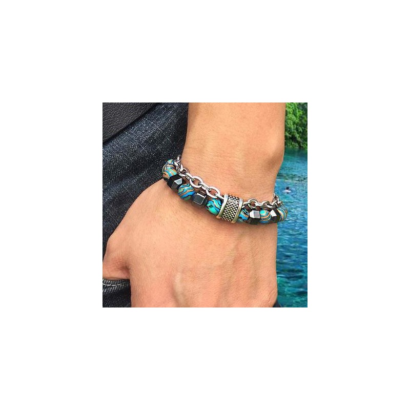 Helloice Pulsera de Cadena de Cuentas de Malaquita y Hematites