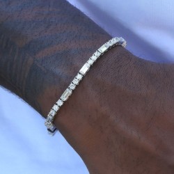 Helloice Pulsera de tenis de piedra de corte de baguette de 3 mm en oro blanco