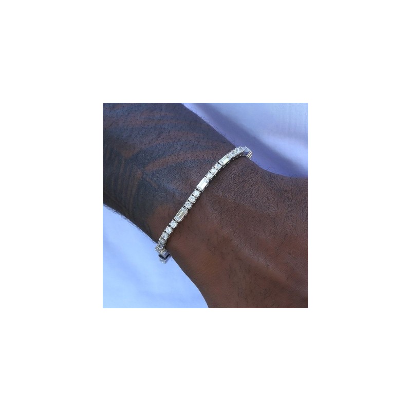 Helloice Pulsera de tenis de piedra de corte de baguette de 3 mm en oro blanco
