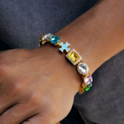 Helloice Pulsera con cruz esmaltada de diamantes multicolores de 10 mm