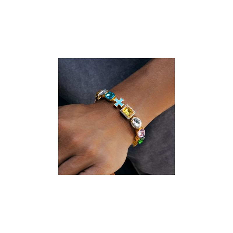 Helloice Pulsera con cruz esmaltada de diamantes multicolores de 10 mm