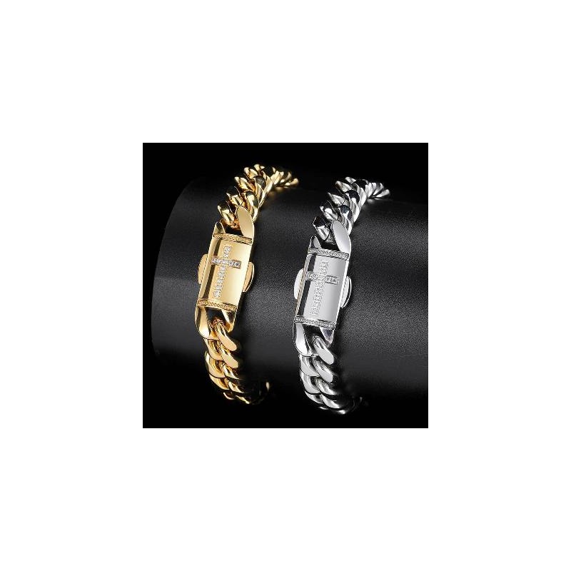 Helloice Pulsera cubana con cruz helada de 12 mm