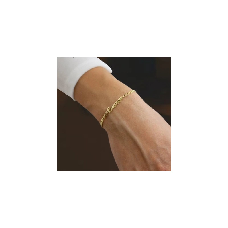 Helloice Pulsera/tobillera con nombre de fuente personalizada y eslabón cubano de 3 mm