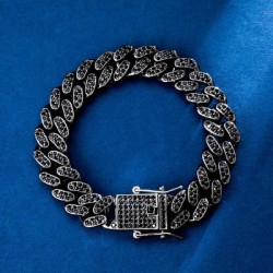 Helloice Pulsera de enlace cubano Miami de 12 mm en negro con hielo