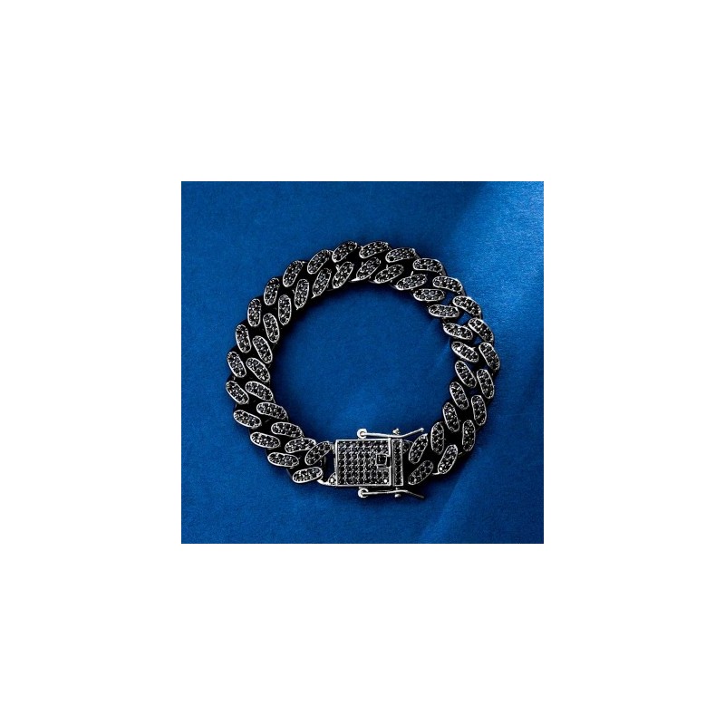 Helloice Pulsera de enlace cubano Miami de 12 mm en negro con hielo