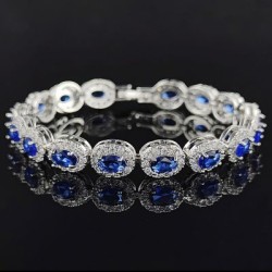 Helloice Pulsera con halo de talla ovalada de zafiro, esmeralda, rubí, blanco y negro helado