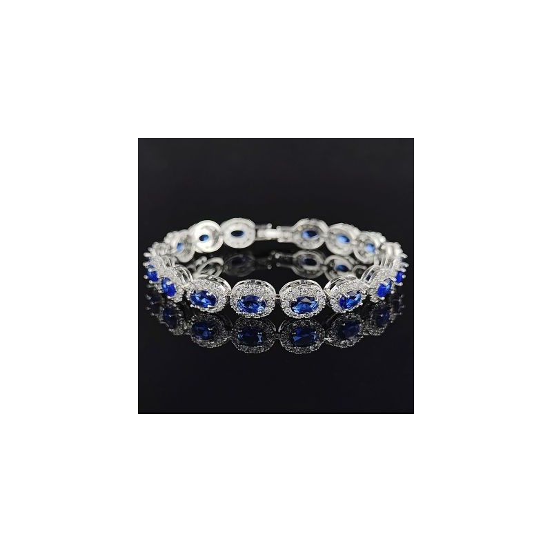 Helloice Pulsera con halo de talla ovalada de zafiro, esmeralda, rubí, blanco y negro helado