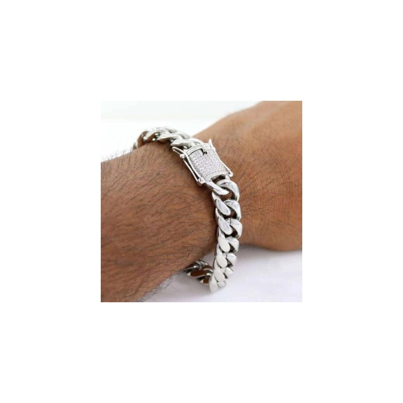Helloice Pulsera Cubana de Miami de Plata de 18K de 10mm