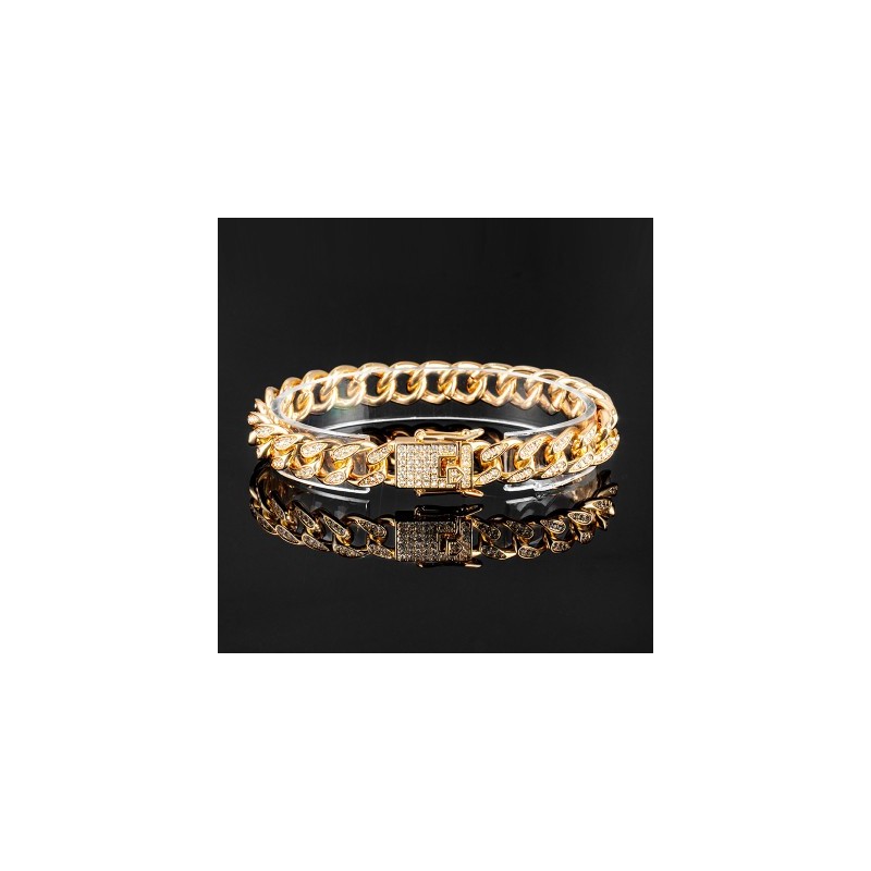 Helloice Pulsera cubana Miami Iced con forma de lágrima de 10 mm en oro