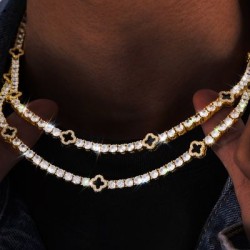 Helloice Cadena de tenis Iced Out con trébol de cuatro hojas negro