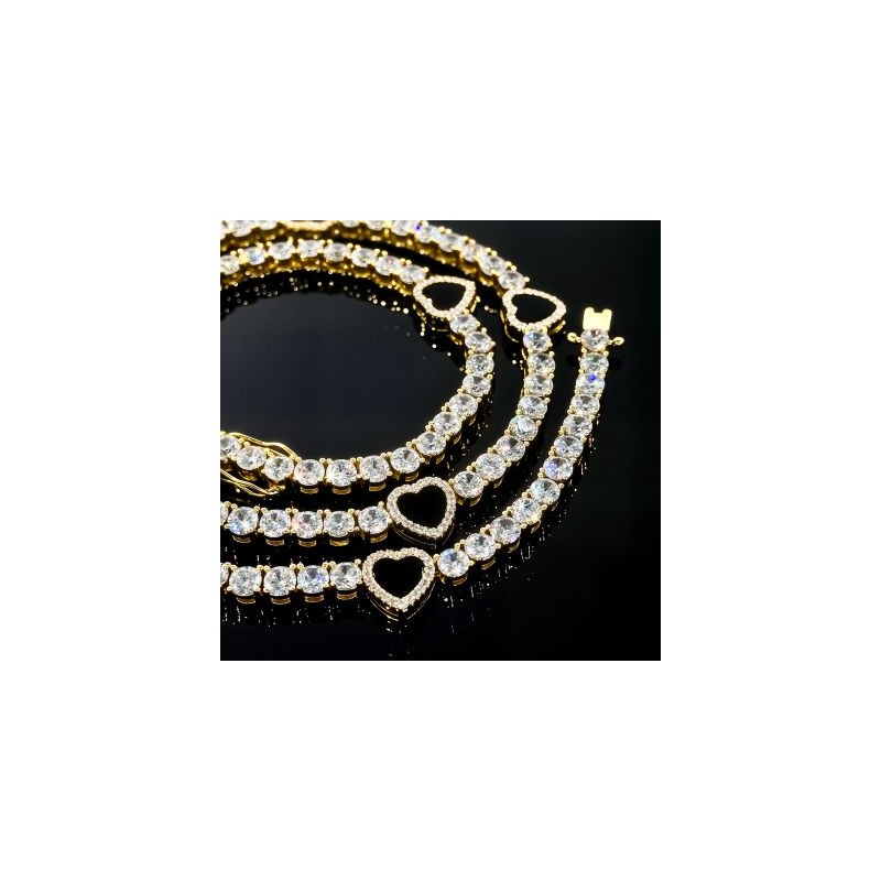 Helloice Cadena de tenis de corazón negro de 4 mm