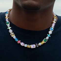 Helloice Collar con cruz esmaltada de diamantes multicolores de 10 mm en oro