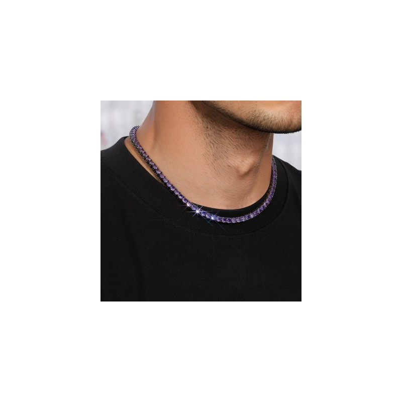 Helloice Cadena de tenis Iced Out Purple de 5 mm en oro negro