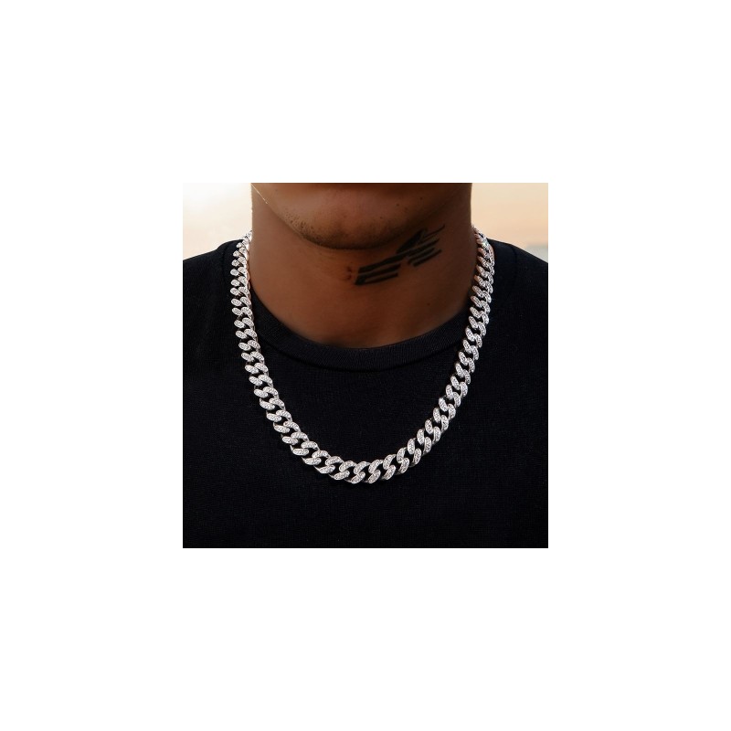 Helloice Cadena cubana Iced Miami de 12 mm en oro blanco