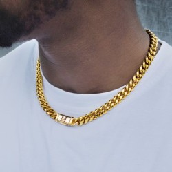 Helloice 10mm 20" Cadena Cubana con Letra Inicial de Miami en Chapado en Oro de 18K