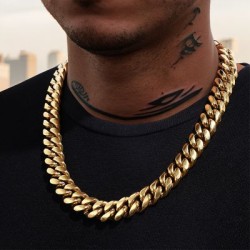 Helloice Cadena cubana de Miami de acero inoxidable de 14 mm en oro