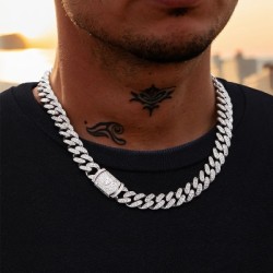 Helloice 12mm 20" Cadena Cubana Miami con Letras Iniciales de Diamantes en Oro Blanco