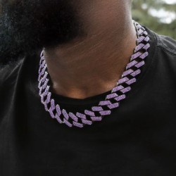 Helloice Cadena Cubana Miami Diamonds Purple 20mm con Cierre de Caja Grande en Oro Negro