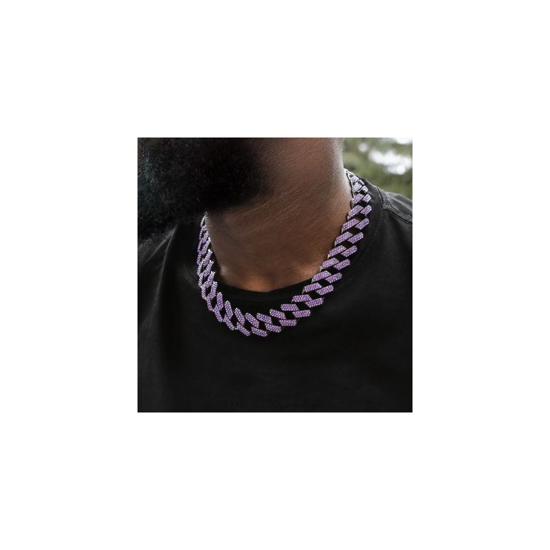 Helloice Cadena Cubana Miami Diamonds Purple 20mm con Cierre de Caja Grande en Oro Negro