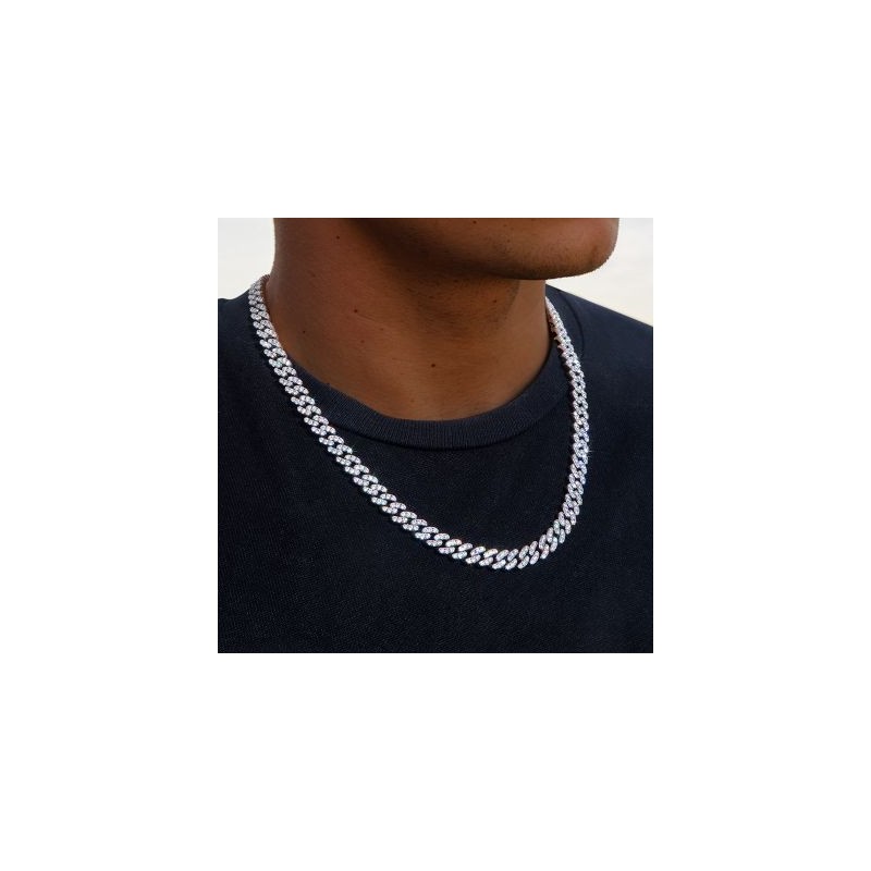 Helloice Cadena de enlace cubano de 8 mm en oro blanco