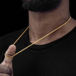 Helloice Cadena de Cuerda con Acabado en Oro de 18 Quilates de 3 mm