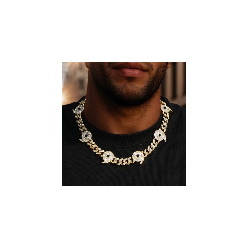 Helloice Collar de Cadena Cubana Poder de los Seis Caminos Diamantes 12mm