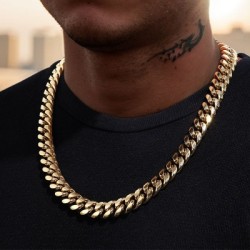 Helloice Cadena cubana de acero inoxidable de 12 mm en oro