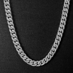 Helloice Cadena cubana de 13 mm en oro blanco helado de 18 quilates