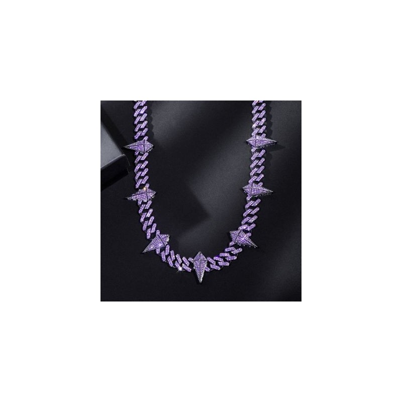 Helloice Cadena cubana helada con dientes y garras de lucha morada de 12 mm