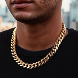 Helloice Cadena cubana de Miami de 18 mm de acero inoxidable en oro