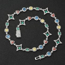 Helloice Cadena helada de diamantes multicolores de 10 mm
